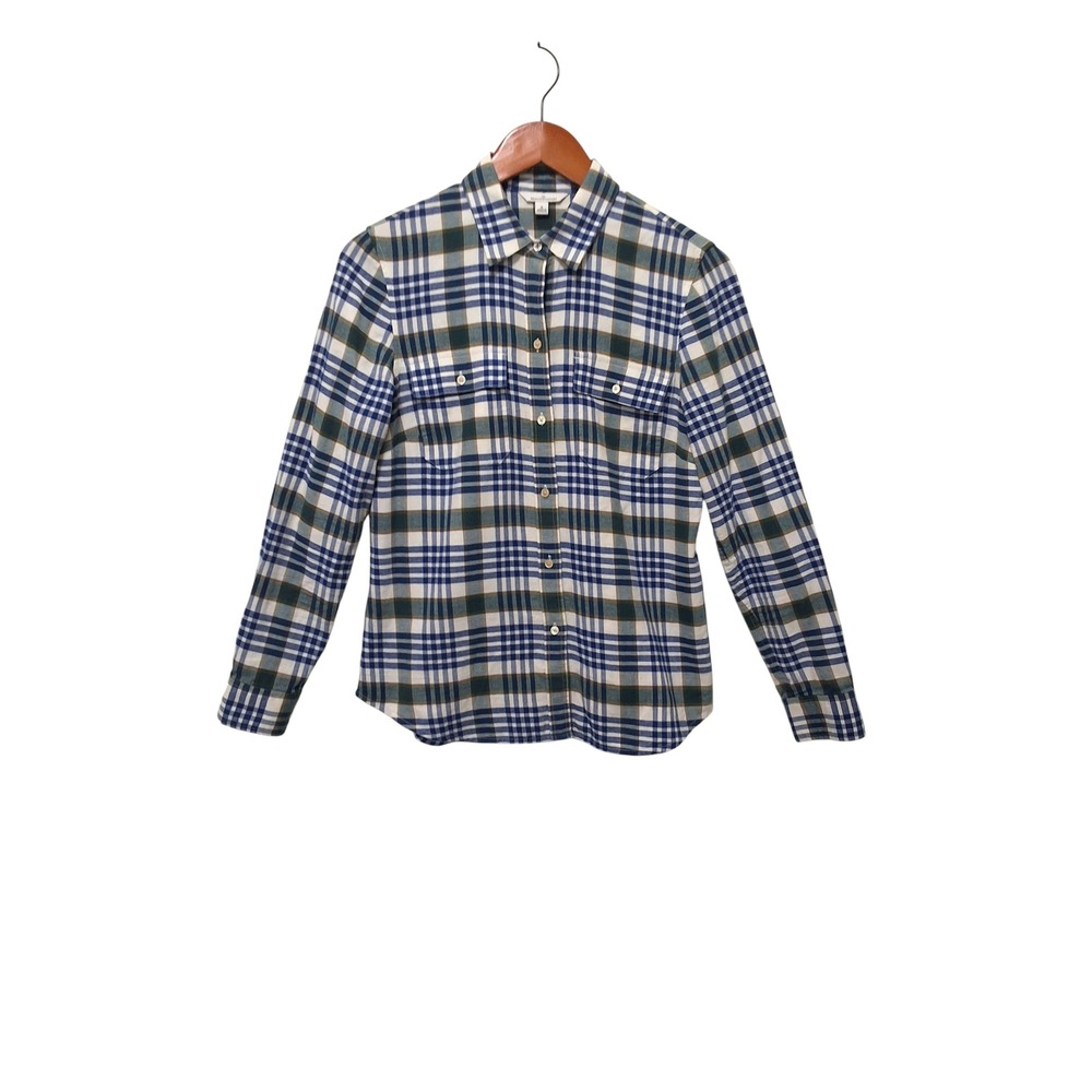 LLBean Signature Women 6 Blue &Green Plaid Lightweight Flannel Button Down Shirt